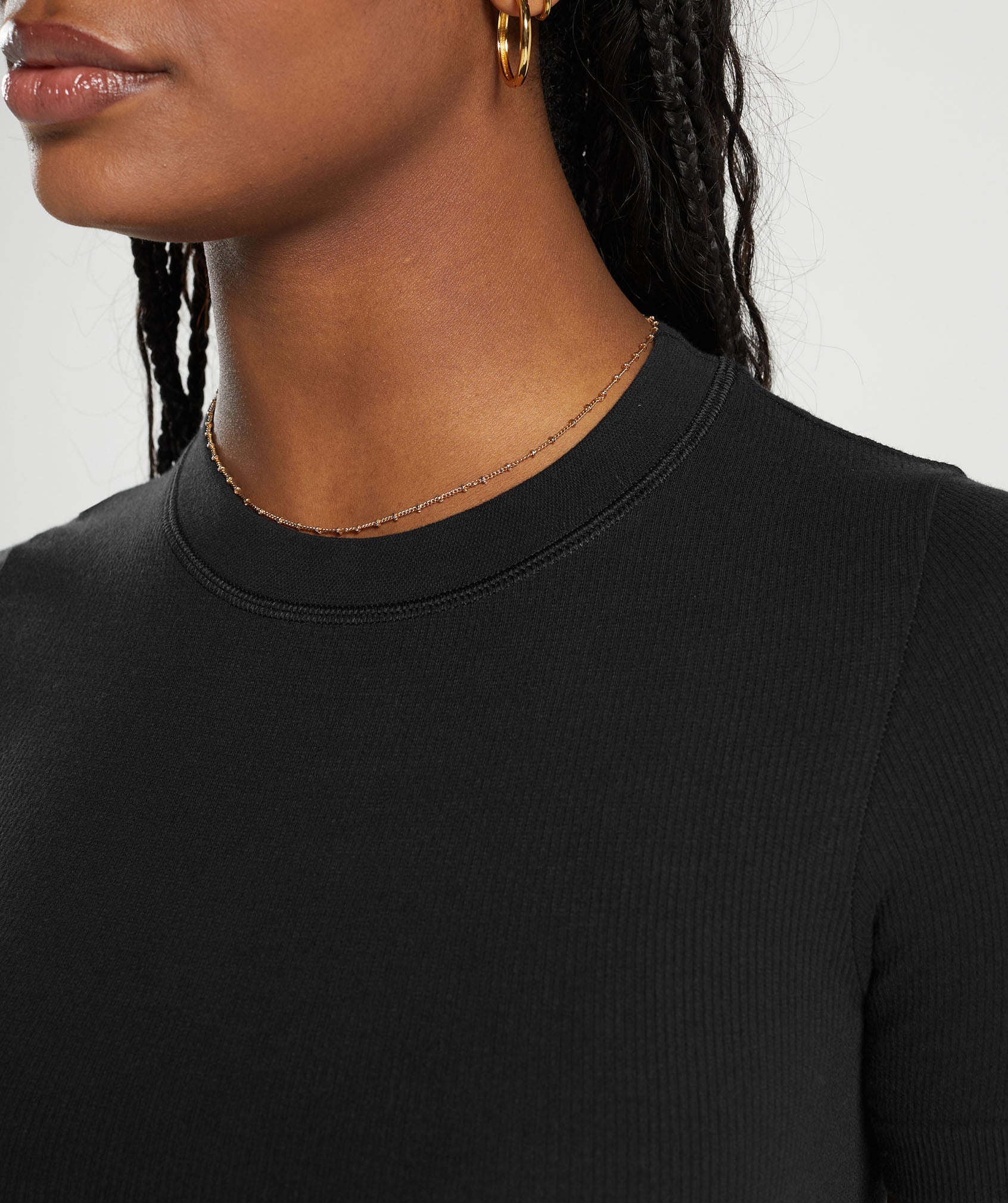 Ribbed Cotton Seamless T-Shirt Black
