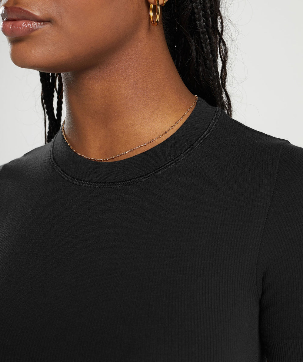 Ribbed Cotton Seamless T-Shirt Black