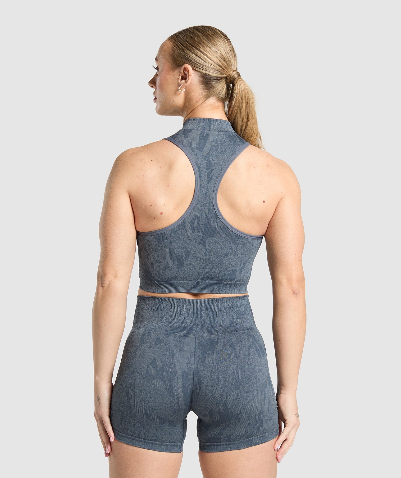 Adapt Camo Seamless Zip Up Crop Top Titanium Blue/Denim Grey