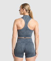Adapt Camo Seamless Zip Up Crop Top Titanium Blue/Denim Grey