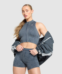 Adapt Camo Seamless Zip Up Crop Top Titanium Blue/Denim Grey