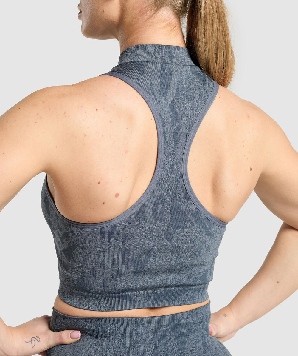 Adapt Camo Seamless Zip Up Crop Top Titanium Blue/Denim Grey