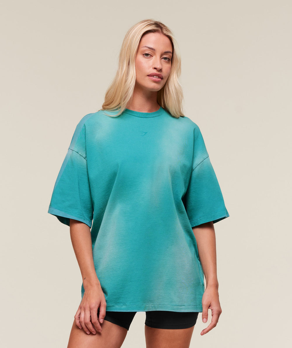 Summer Tie-Dye Graphic Oversized T-Shirt Jewel Teal/Wash