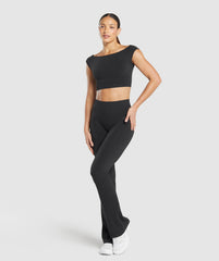 Luxe Seamless Boat Neck Crop Top Coal Marl