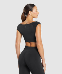 Luxe Seamless Boat Neck Crop Top Coal Marl