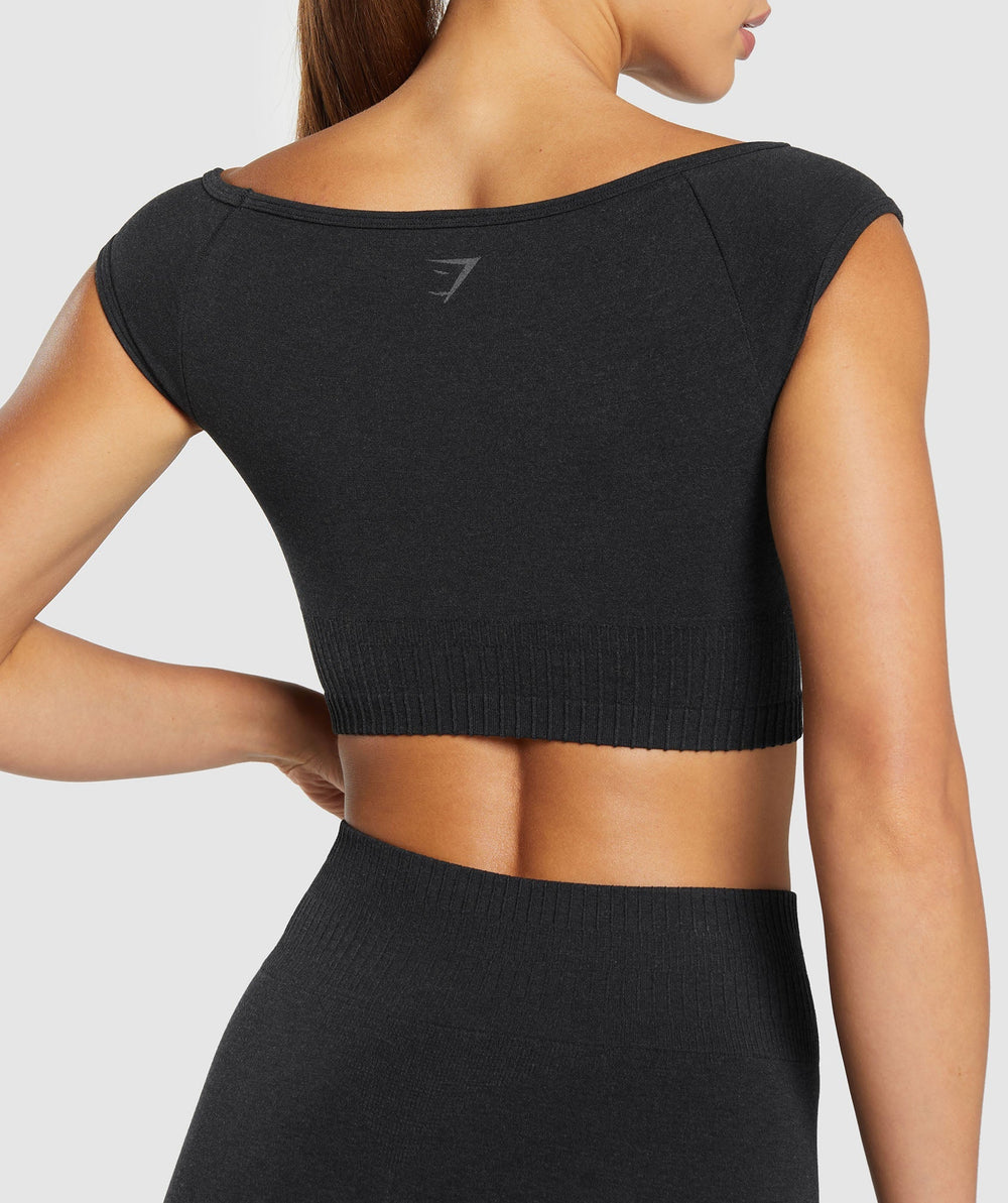 Luxe Seamless Boat Neck Crop Top Coal Marl