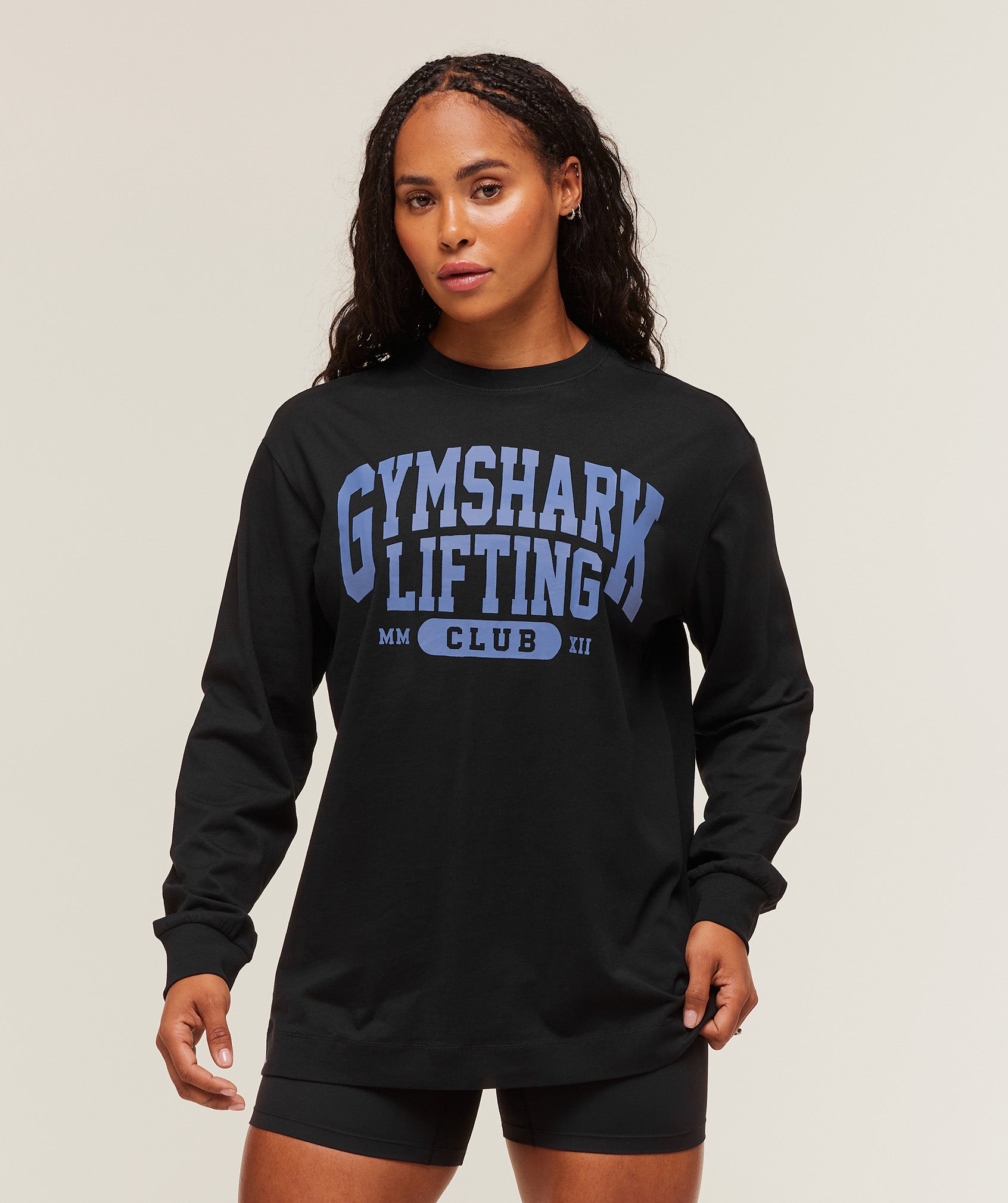 Lifting Club Graphic Oversized Long Sleeve T-Shirt Black