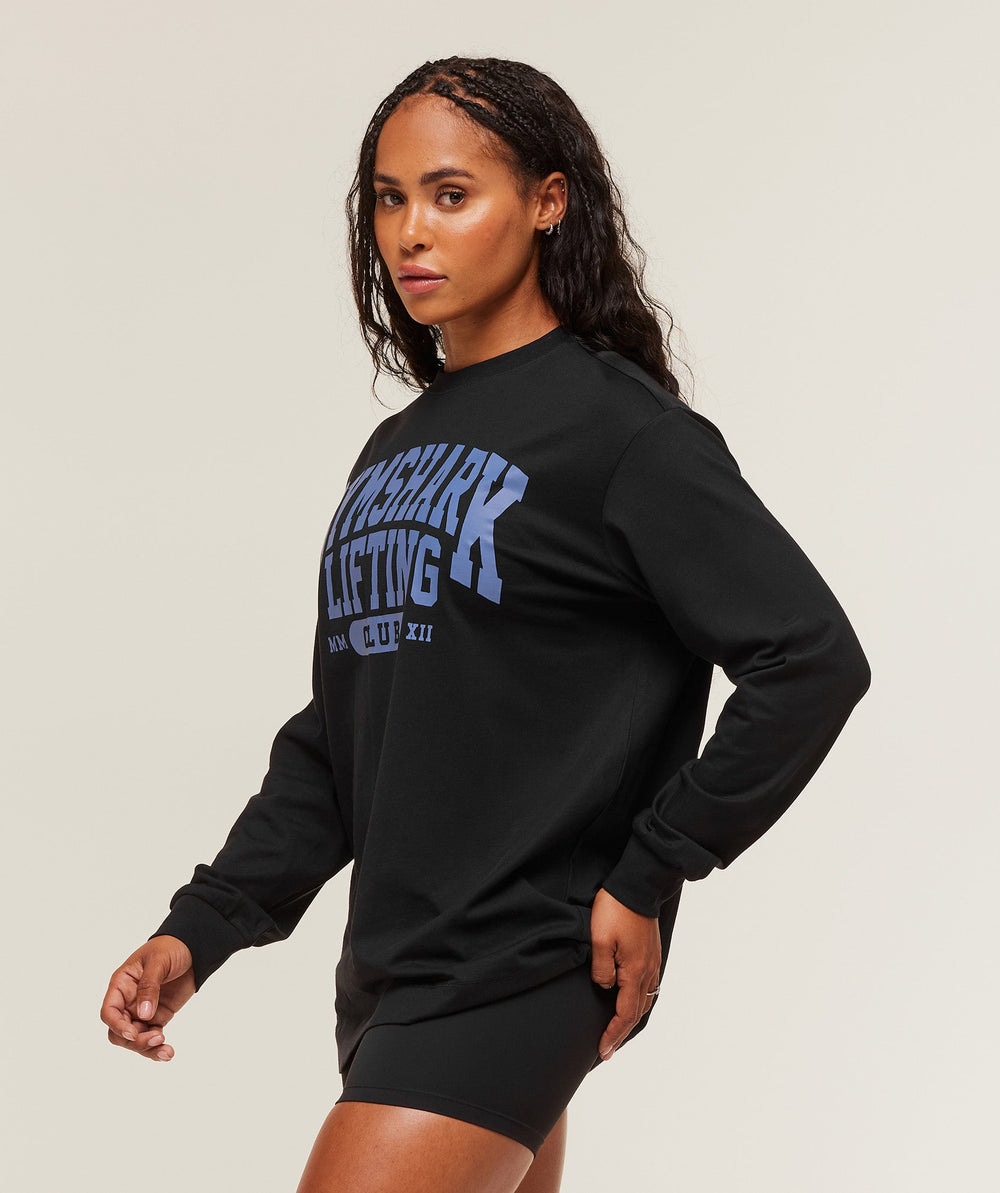 Lifting Club Graphic Oversized Long Sleeve T-Shirt Black