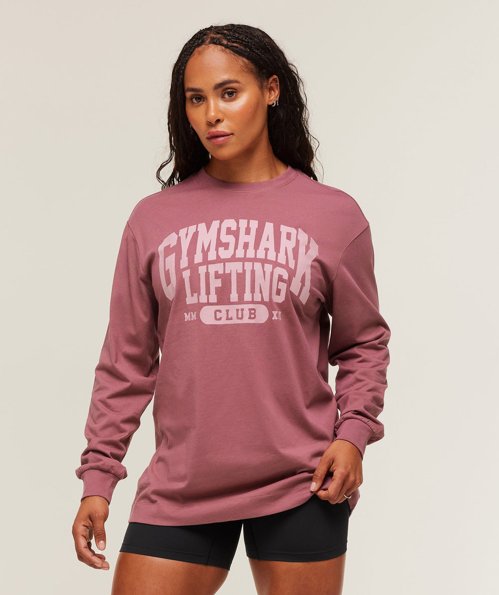 Lifting Club Graphic Oversized Long Sleeve T-Shirt Reset Pink