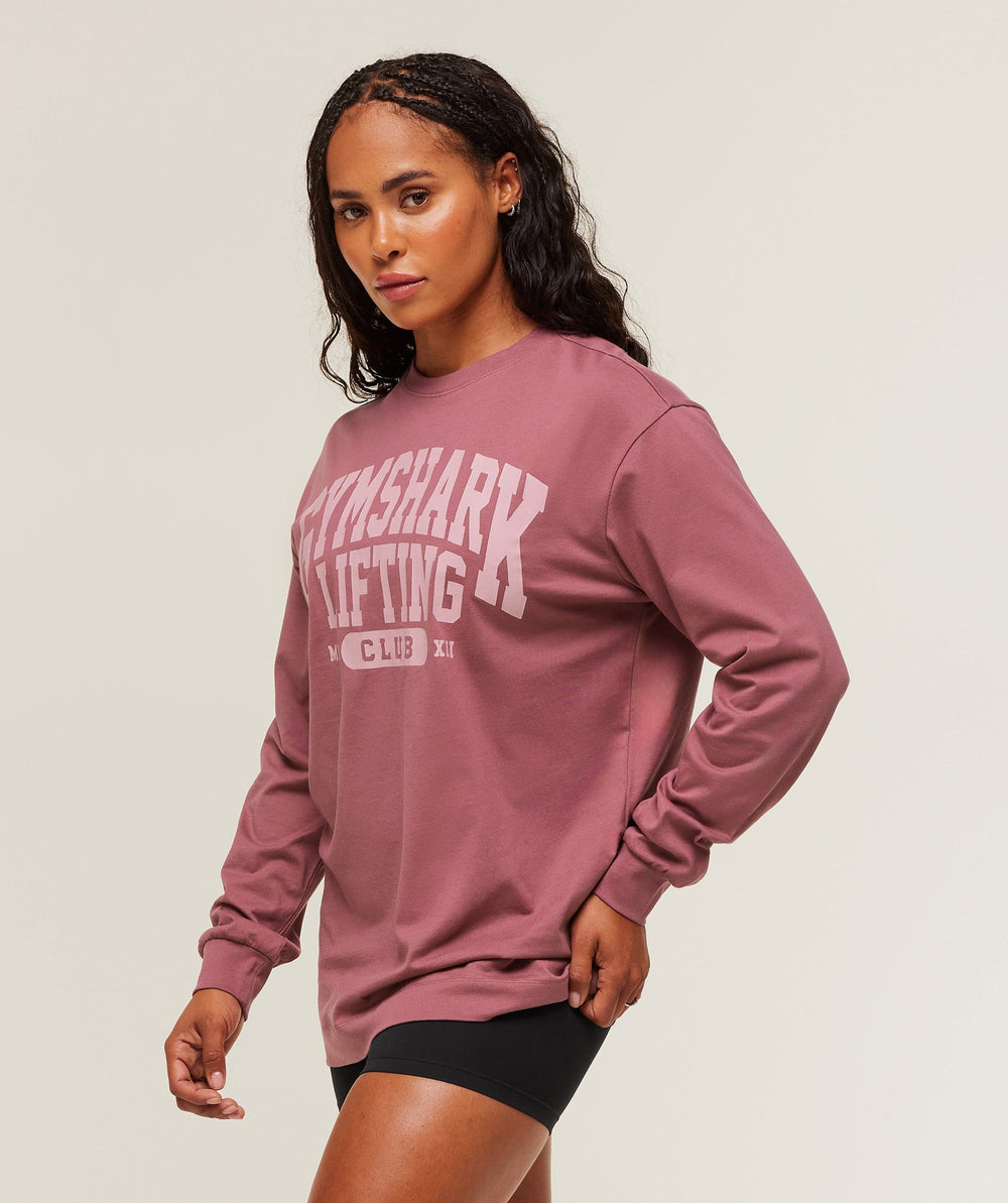 Lifting Club Graphic Oversized Long Sleeve T-Shirt Reset Pink