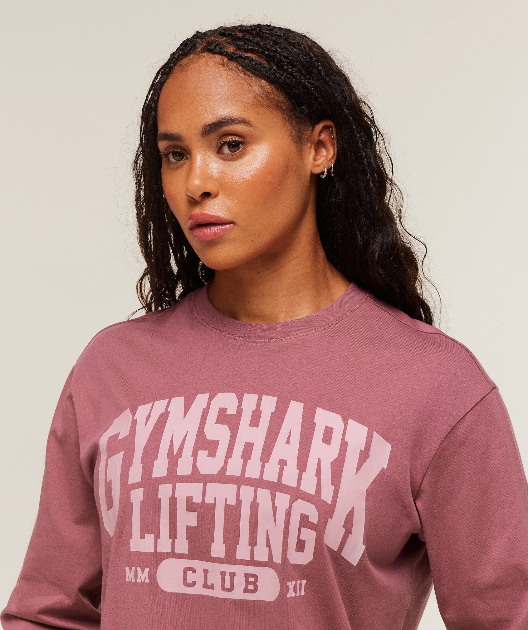 Lifting Club Graphic Oversized Long Sleeve T-Shirt Reset Pink