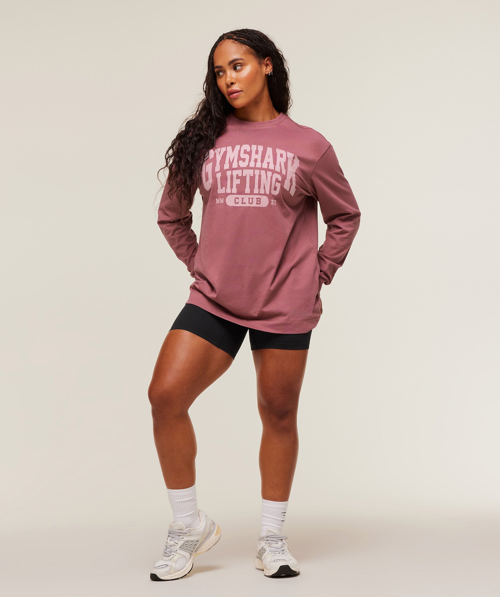 Lifting Club Graphic Oversized Long Sleeve T-Shirt Reset Pink