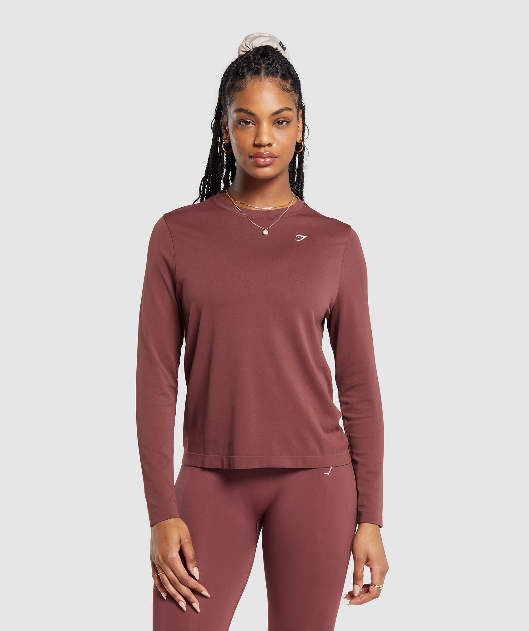 Everyday Seamless Long Sleeve Top Burgundy Brown