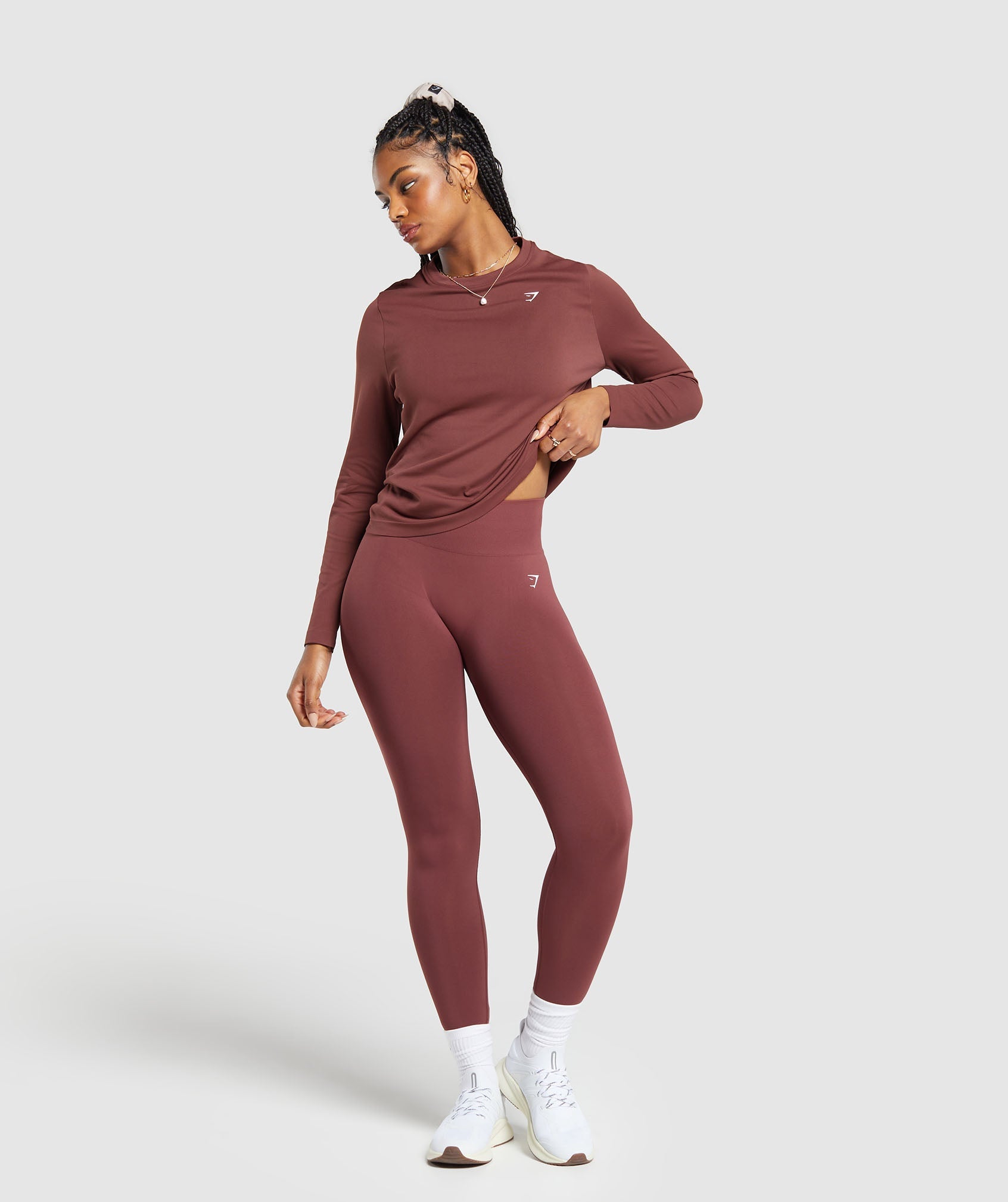 Everyday Seamless Long Sleeve Top Burgundy Brown