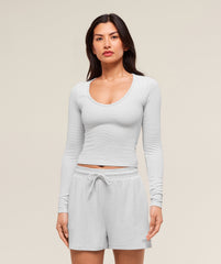 Waffle Long Sleeve Top Light Grey