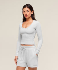 Waffle Long Sleeve Top Light Grey