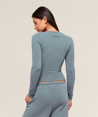Waffle Long Sleeve Top Iron Blue
