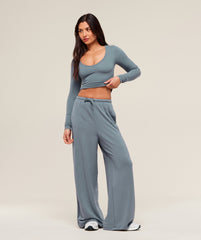 Waffle Long Sleeve Top Iron Blue