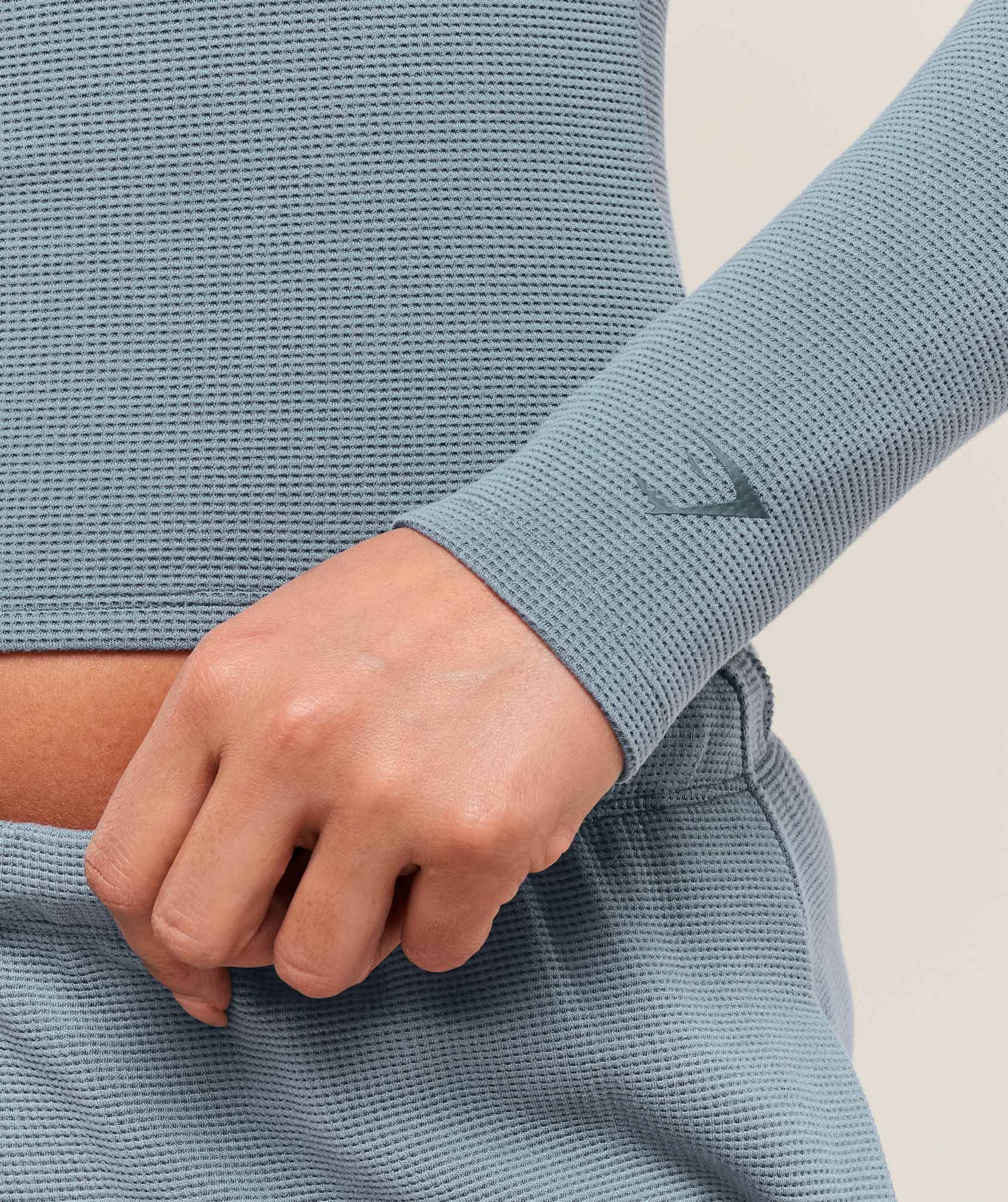 Waffle Long Sleeve Top Iron Blue