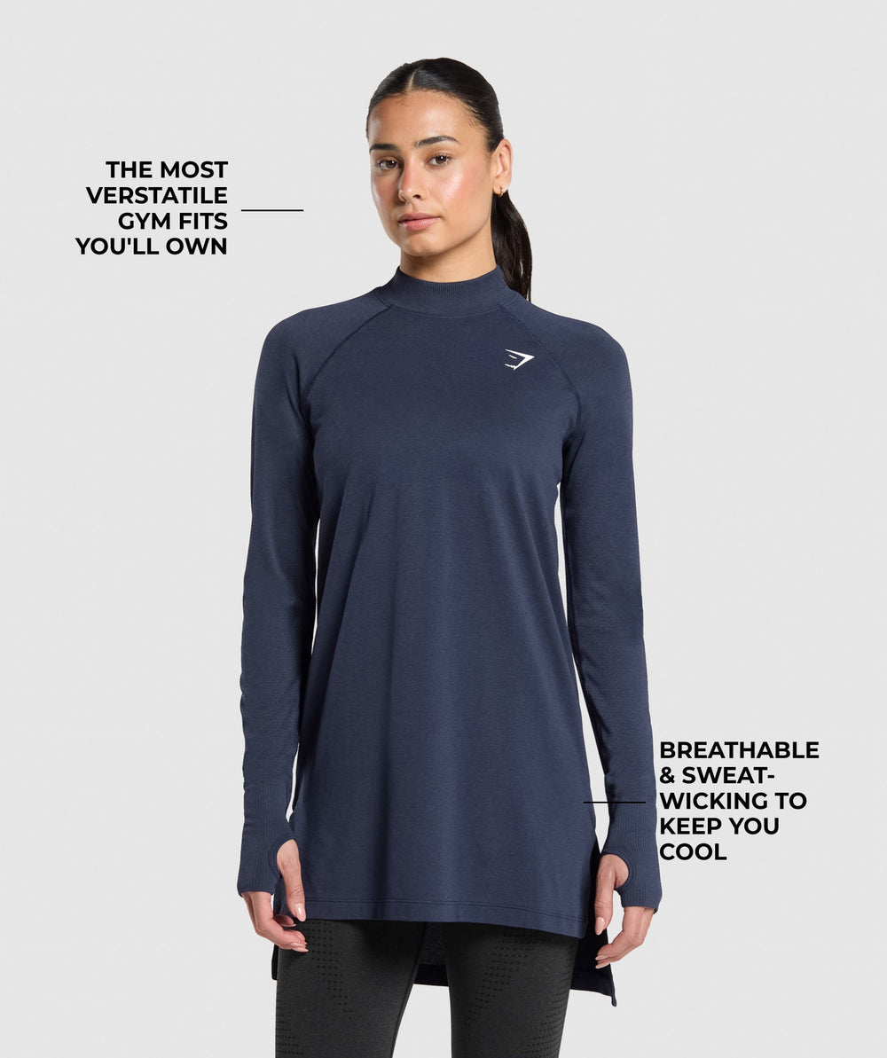 Vital Long Line Top Heavy Blue Marl