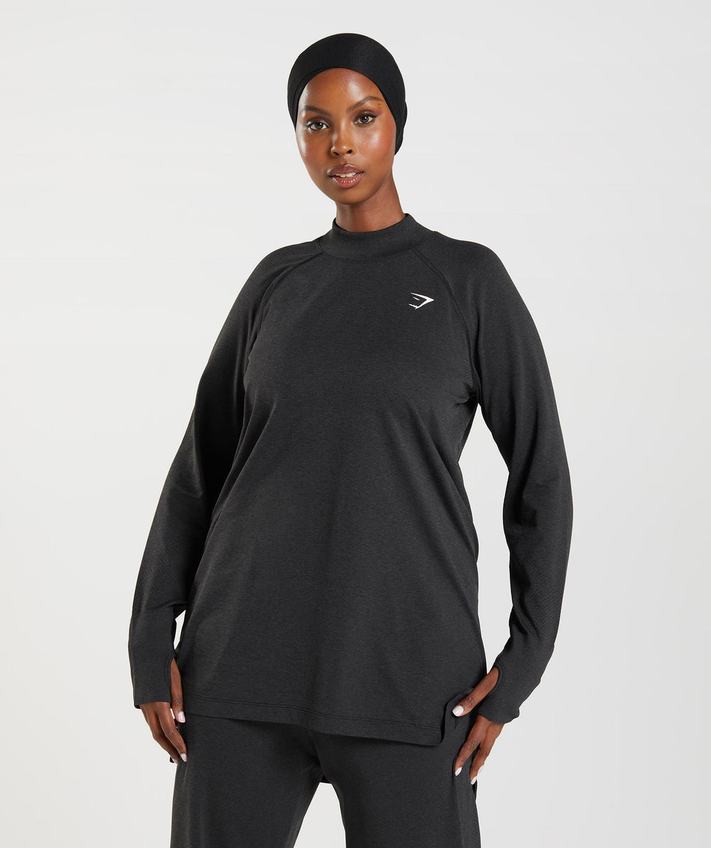 Vital Long Line Top Black Marl