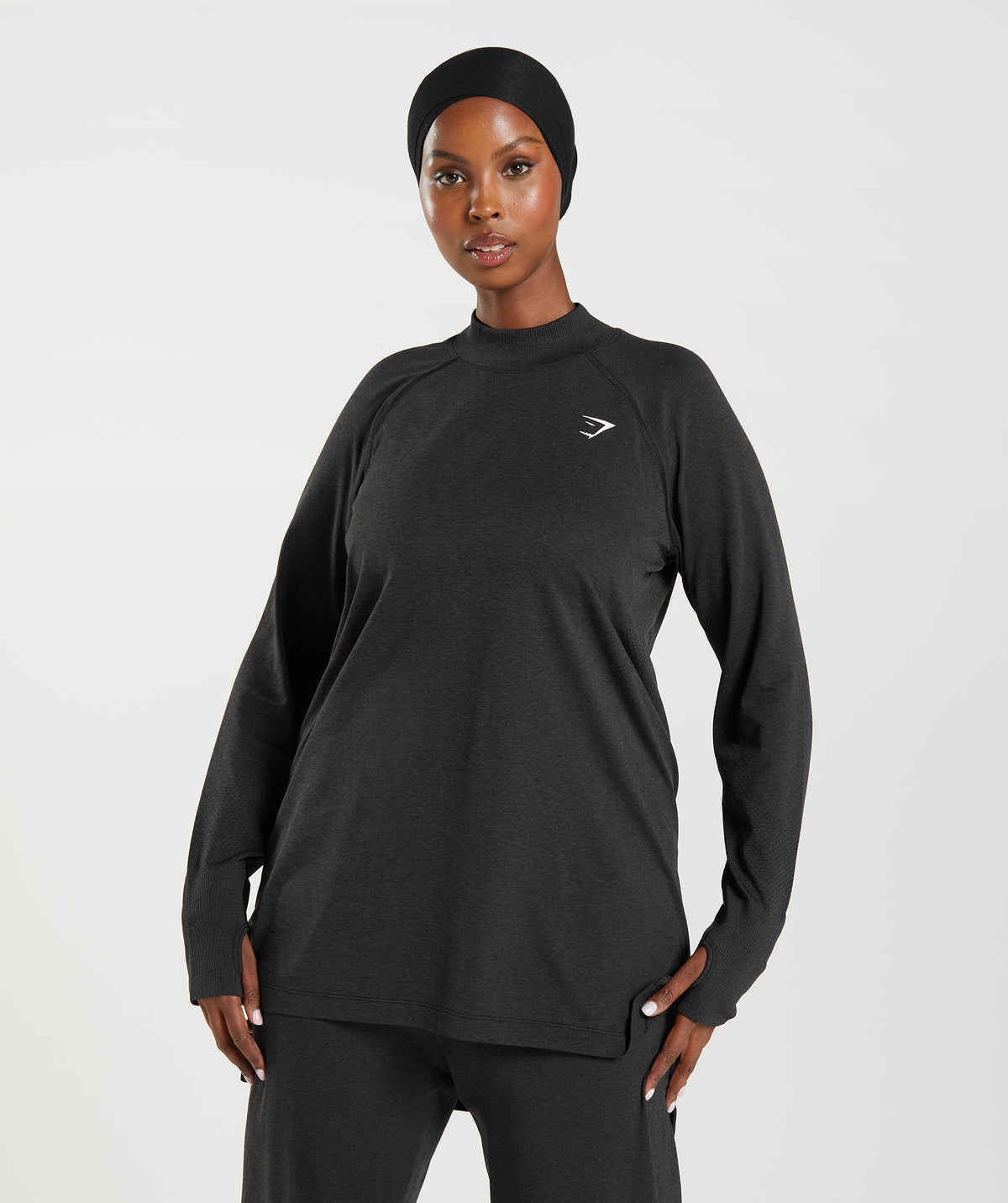 Vital Long Line Top Black Marl