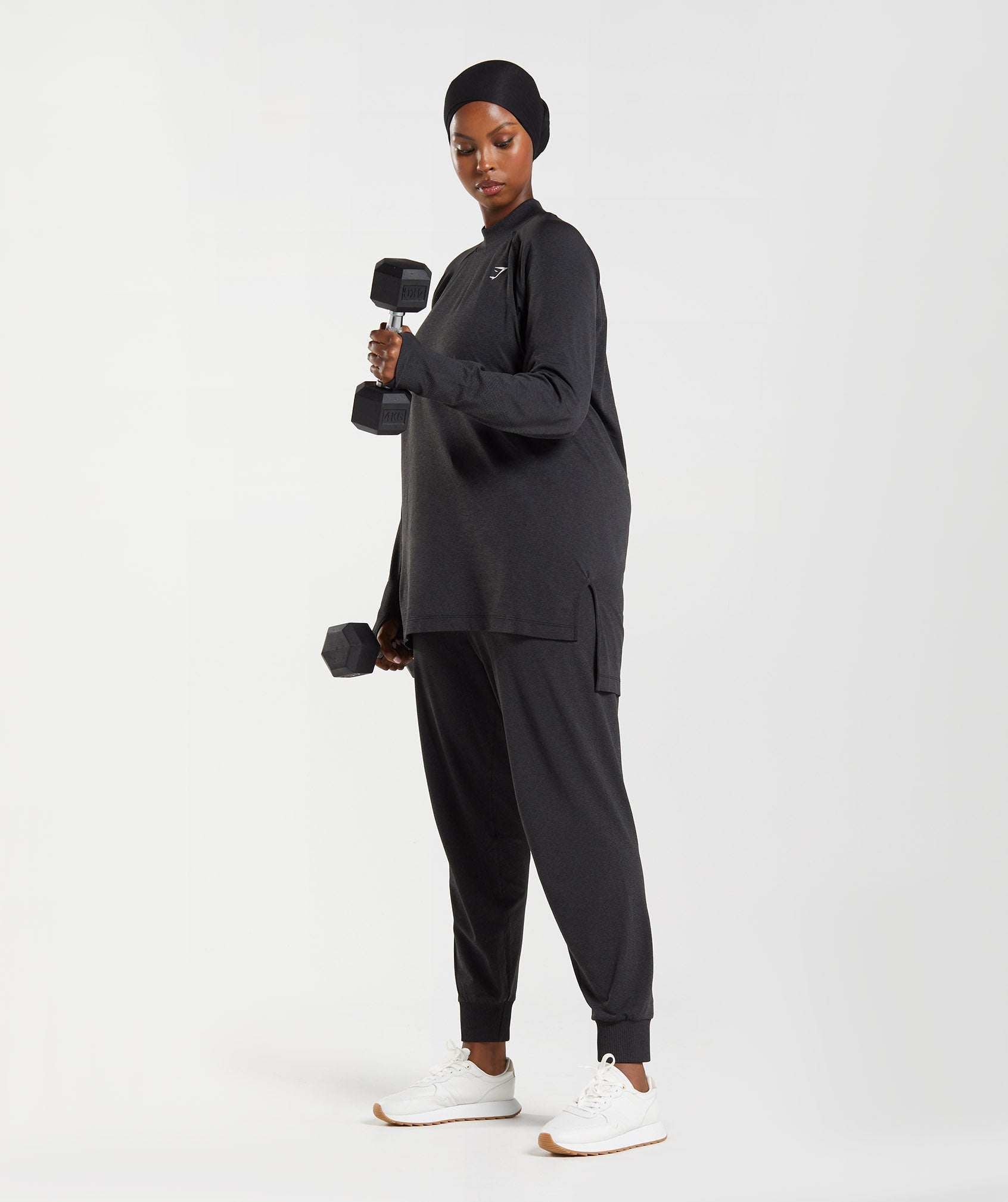 Vital Long Line Top Black Marl