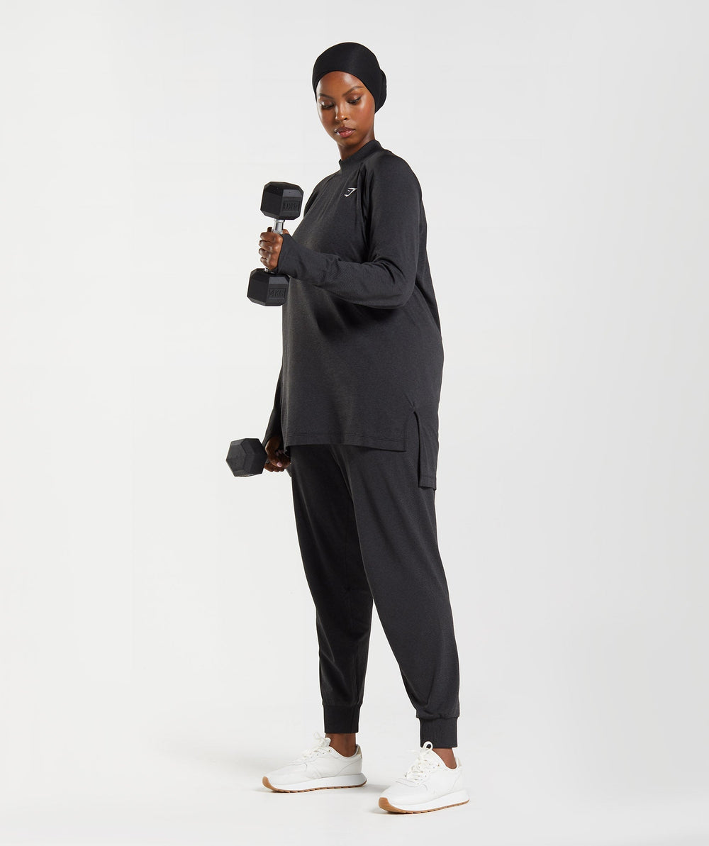 Vital Long Line Top Black Marl