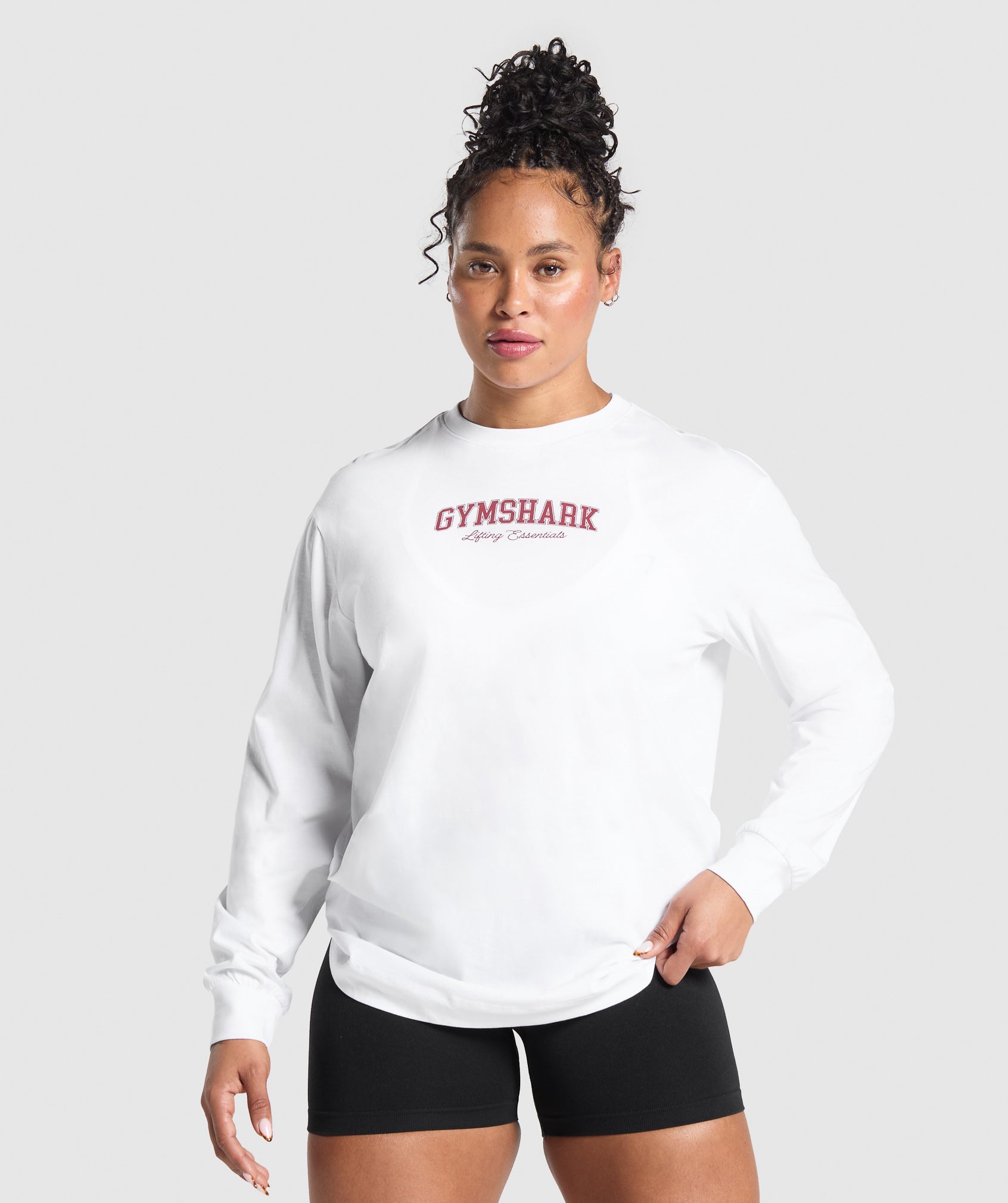 Lifting Essentials Graphic Long Sleeve Top White