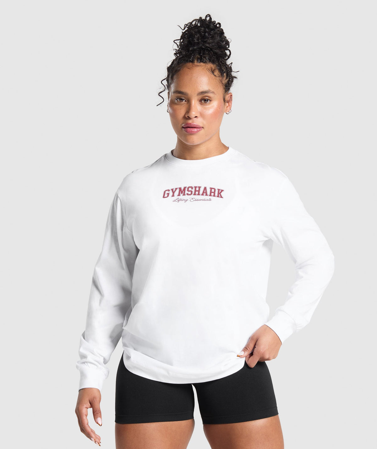 Lifting Essentials Graphic Long Sleeve Top White