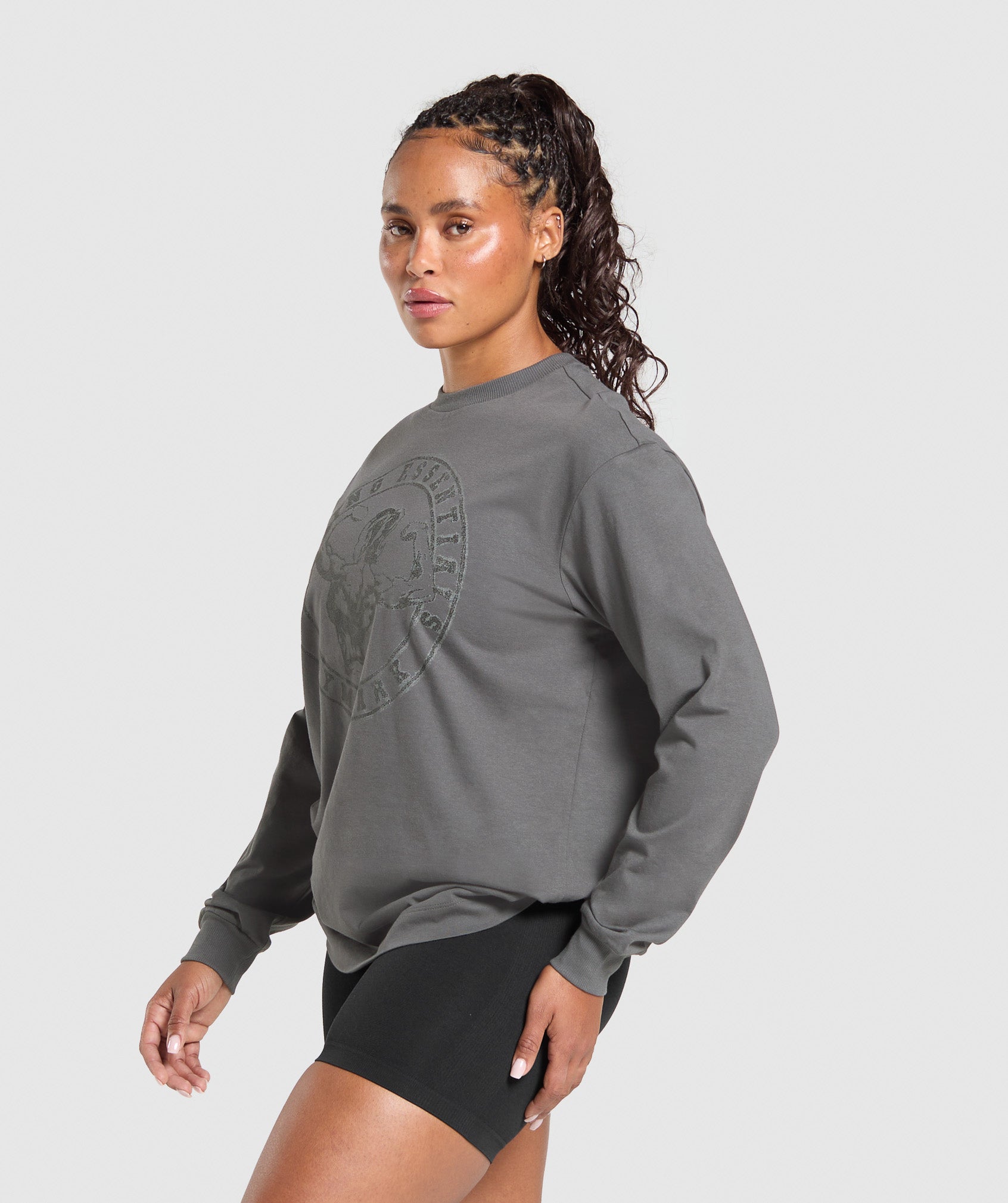 Back Gains Graphic Long Sleeve Top Graphite Grey