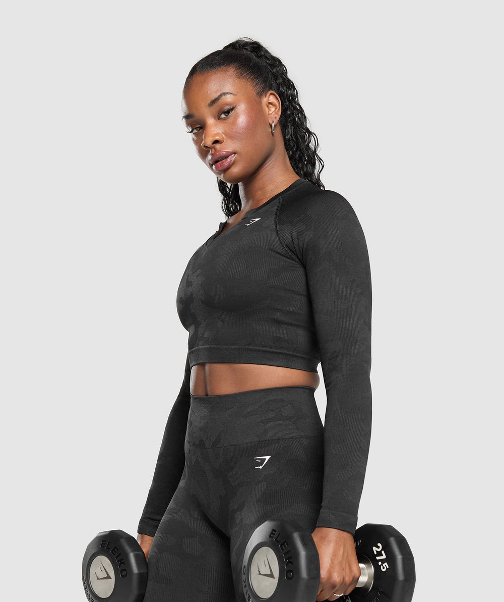 Adapt Camo Long Sleeve Crop Top Black/Asphalt Grey