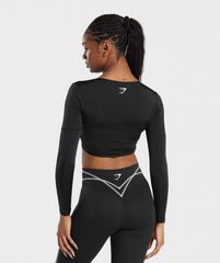 Stitch Feature Long Sleeve Crop Top Black/Stock Black Marl
