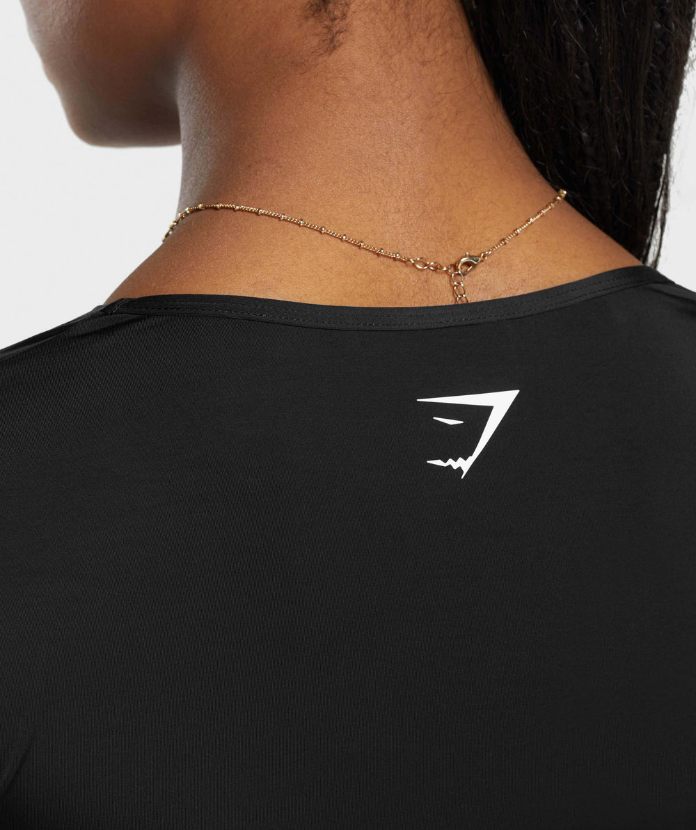 Stitch Feature Long Sleeve Crop Top Black/Stock Black Marl