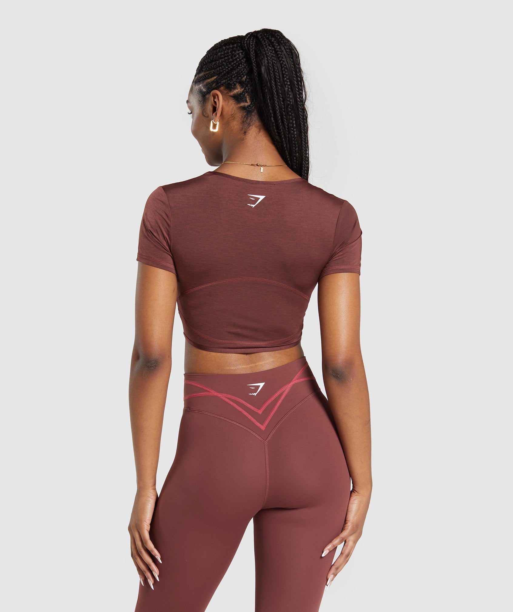 Stitch Feature Crop Top Burgundy Brown