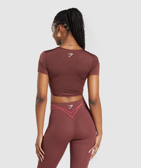 Stitch Feature Crop Top Burgundy Brown
