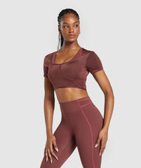 Stitch Feature Crop Top Burgundy Brown