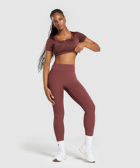 Stitch Feature Crop Top Burgundy Brown