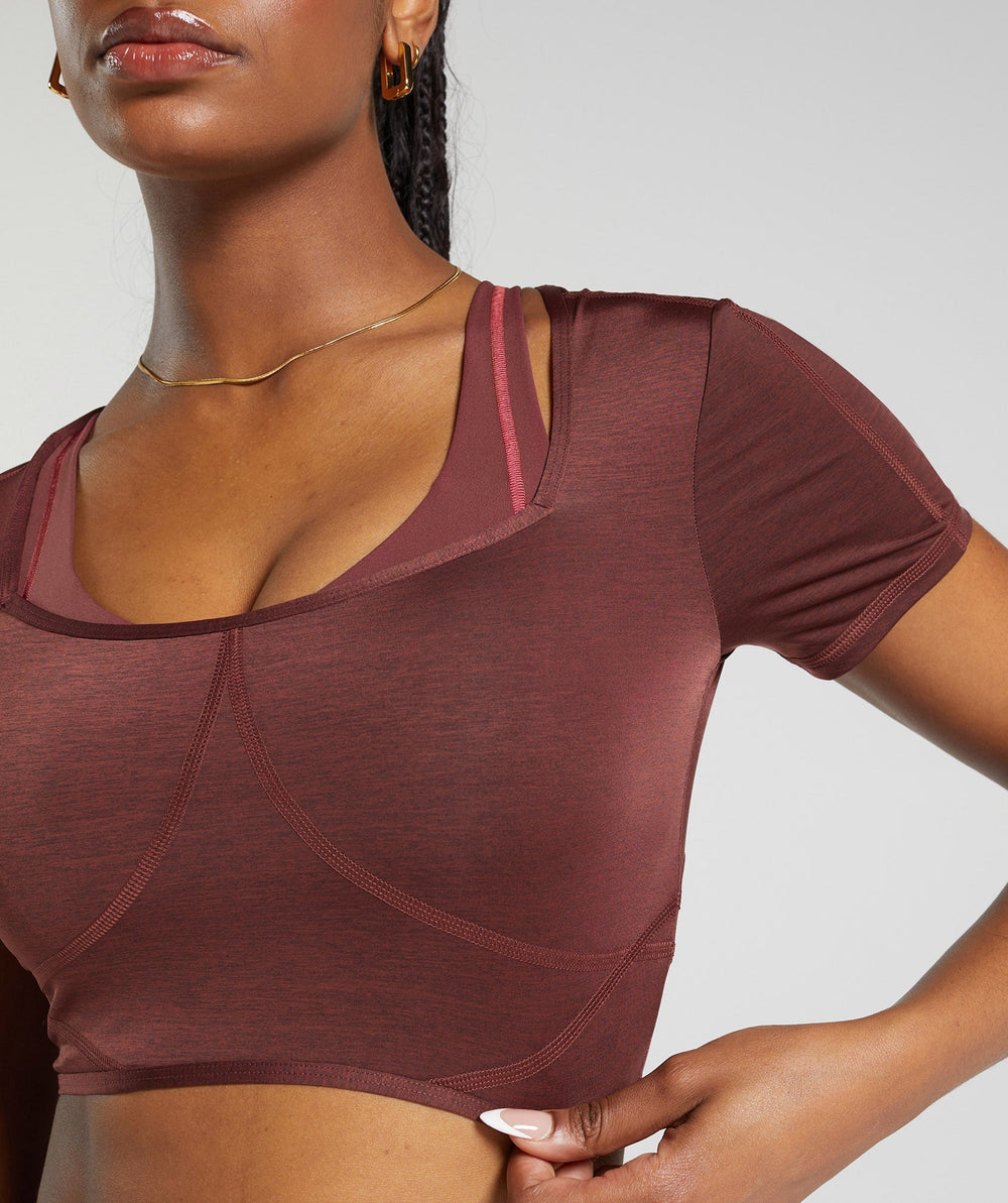 Stitch Feature Crop Top Burgundy Brown