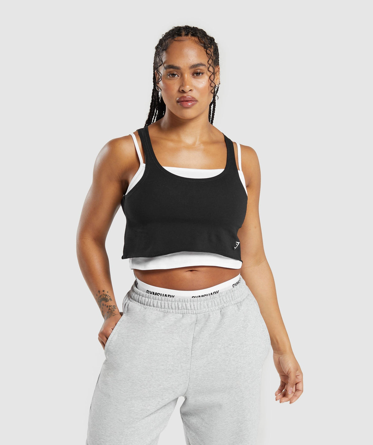 Lifting 2 In 1 Crop Tank White/Black