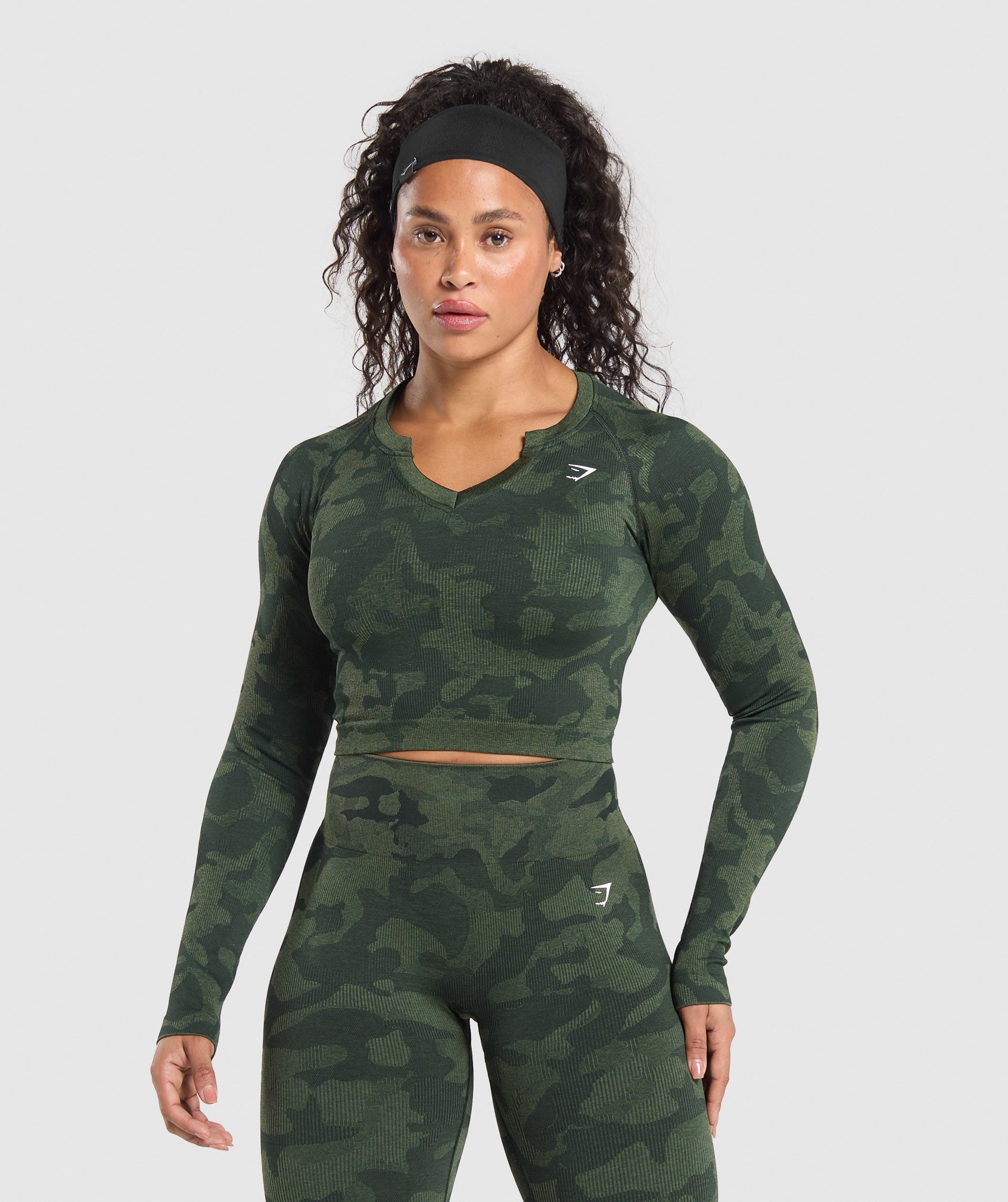 Adapt Camo Long Sleeve Crop Top Green