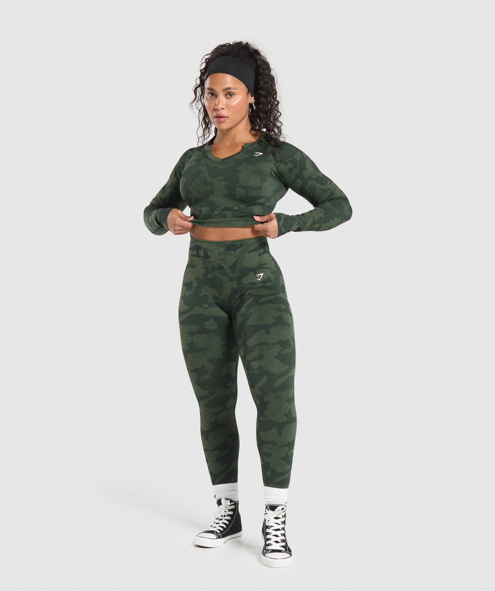Adapt Camo Long Sleeve Crop Top Green