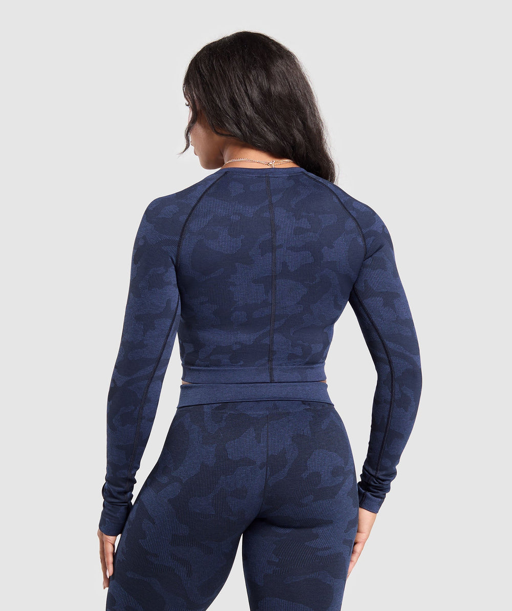 Adapt Camo Long Sleeve Crop Top Midnight Blue/Ash Blue