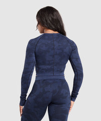 Adapt Camo Long Sleeve Crop Top Midnight Blue/Ash Blue
