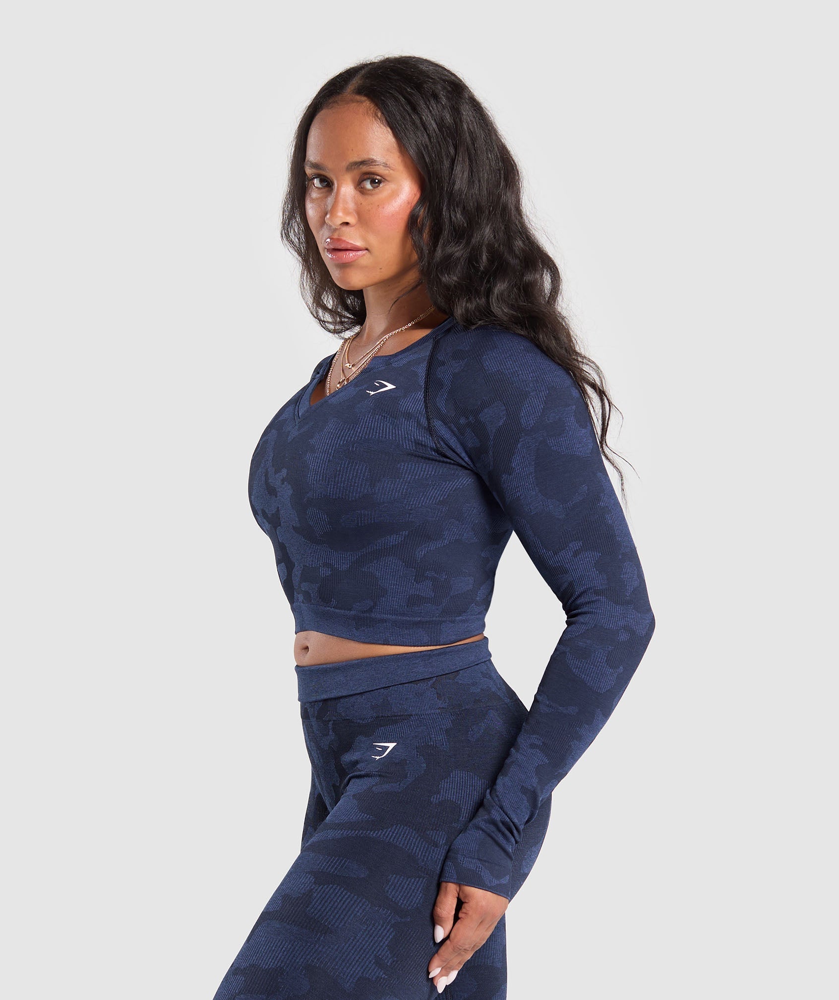 Adapt Camo Long Sleeve Crop Top Midnight Blue/Ash Blue