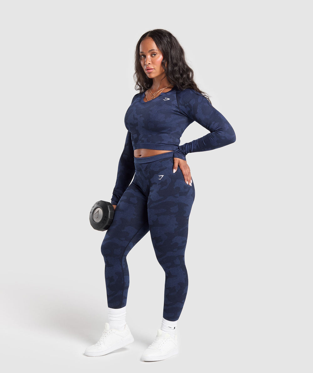 Adapt Camo Long Sleeve Crop Top Midnight Blue/Ash Blue