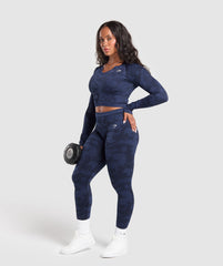Adapt Camo Long Sleeve Crop Top Midnight Blue/Ash Blue
