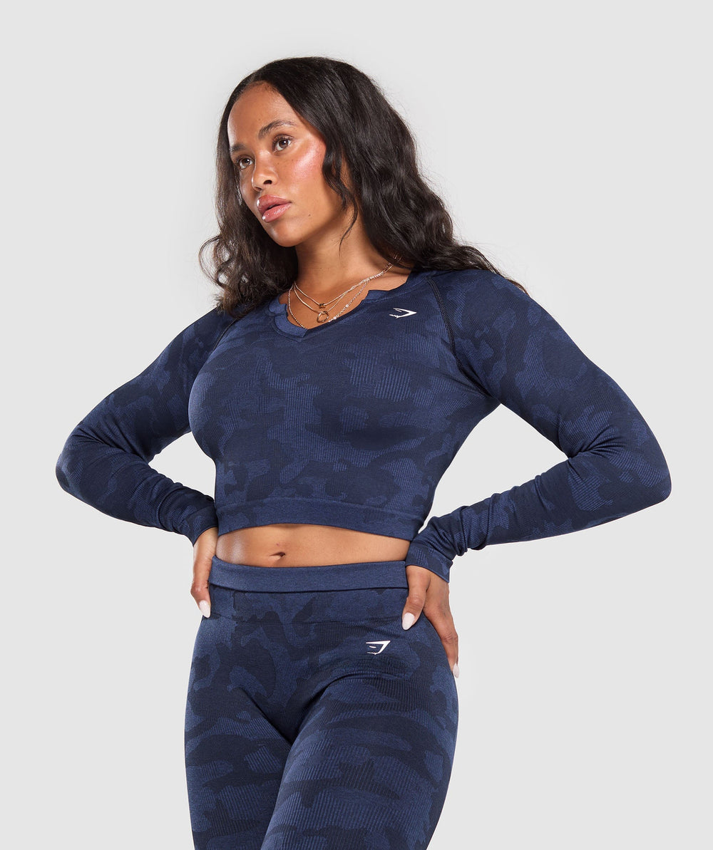 Adapt Camo Long Sleeve Crop Top Midnight Blue/Ash Blue