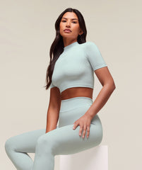 everywear Warp Knit Crop Top Frost Blue