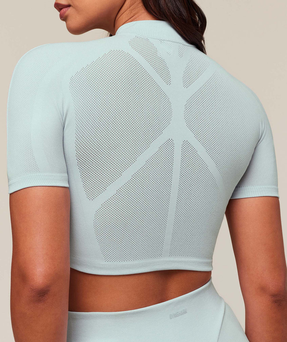 everywear Warp Knit Crop Top Frost Blue